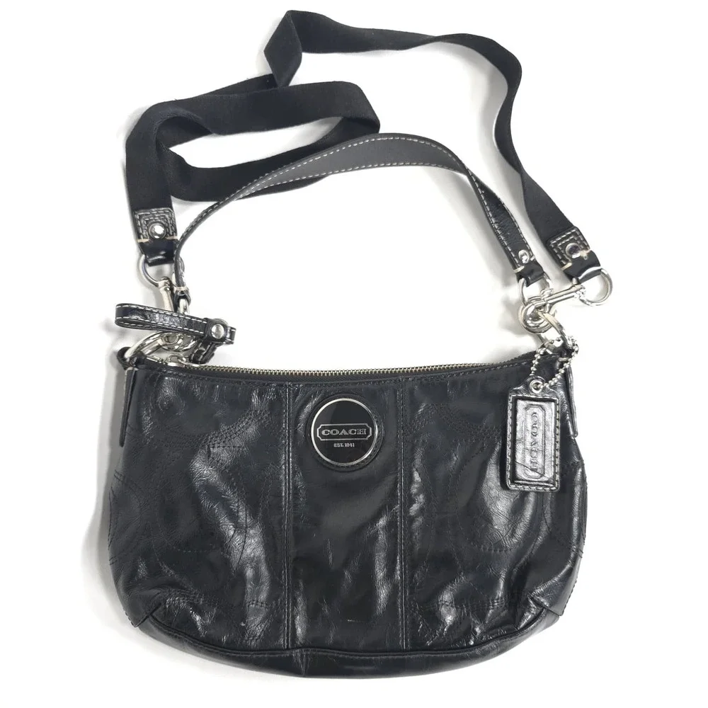 COACH Crossbody Black Patent Leather Embossed Shoulder Hobo Bag D1126 F15141